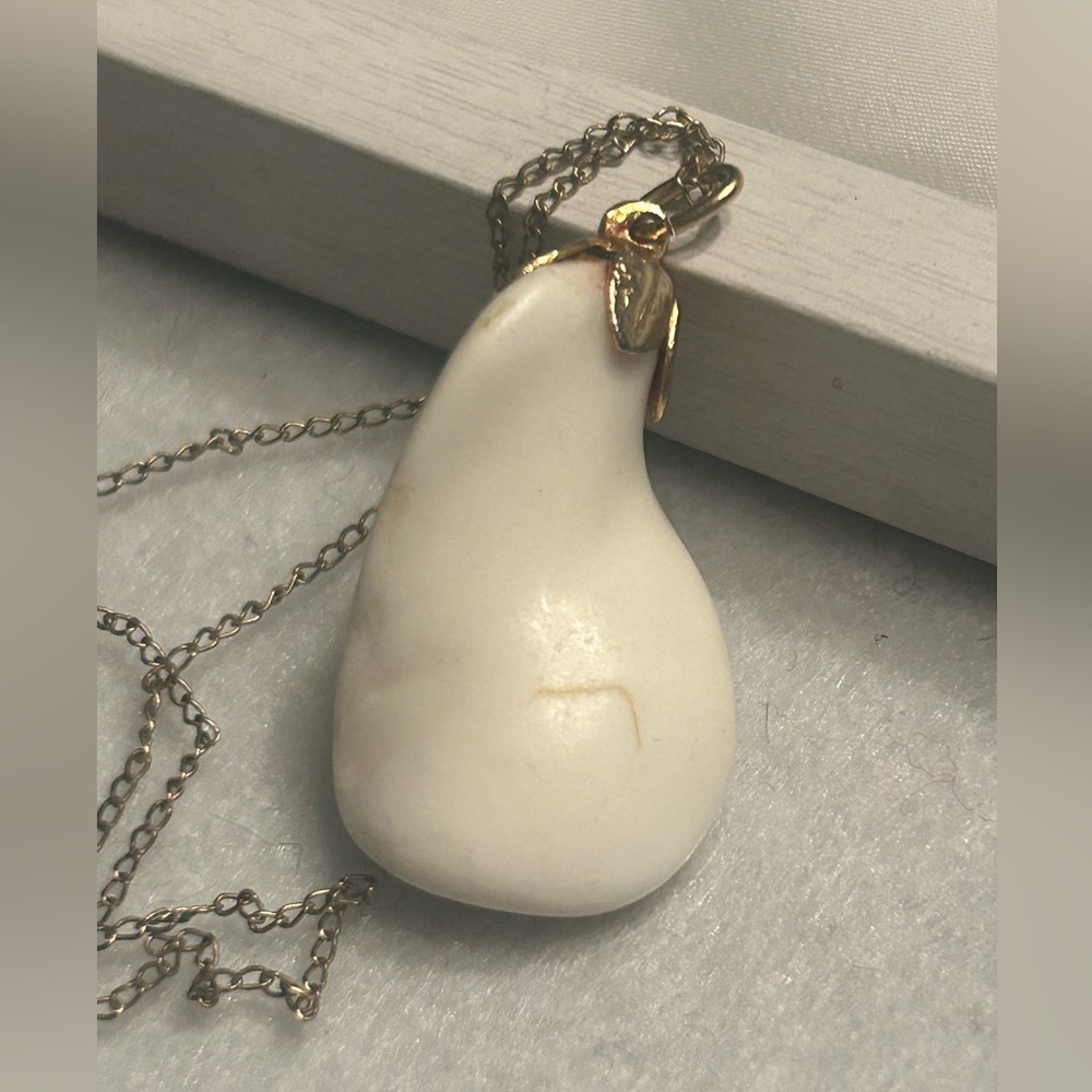 Vintage Ecco Brand Natural Stone Pendant With Gold Filled Chain